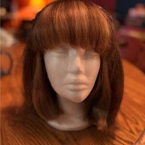 MODU medium length chestnut bob with full blunt bang and highlights (WAB01)